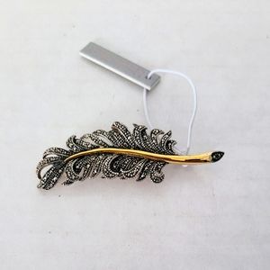 Sterling Silver 14K Yellow Gold Marcasite Brooch